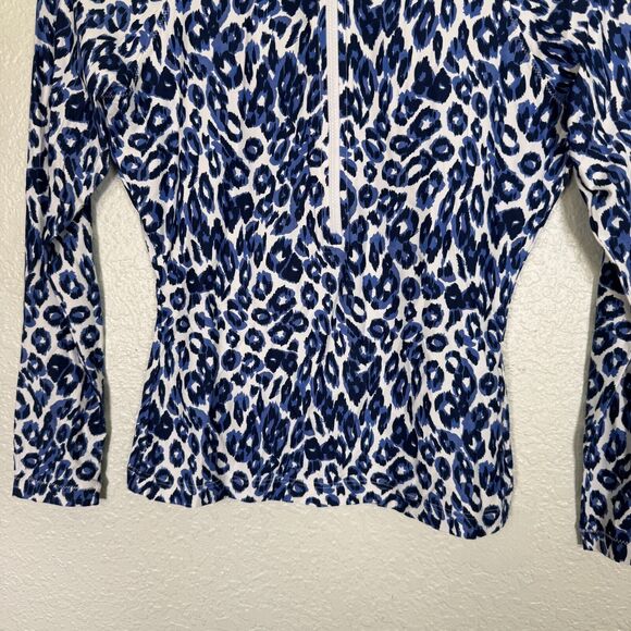 Johnny Was Calme Swim Shirt Women Small Surf Rashguard Top Leopard Blue Half Zip - Picture 5 of 10